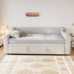 Sofa Bed, 90/180*190cm, Bluetooth, USB, Storage, Slatted Frame, Velvet Beige