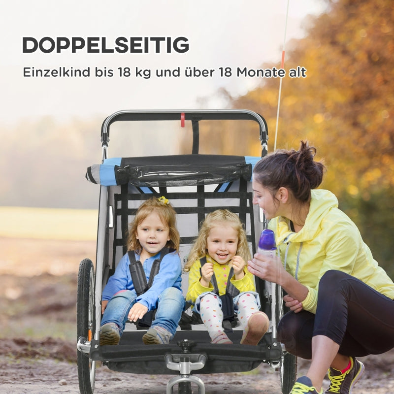 Child Trailer, Stroller, 5-Point Safety Belt, Steel, Blue