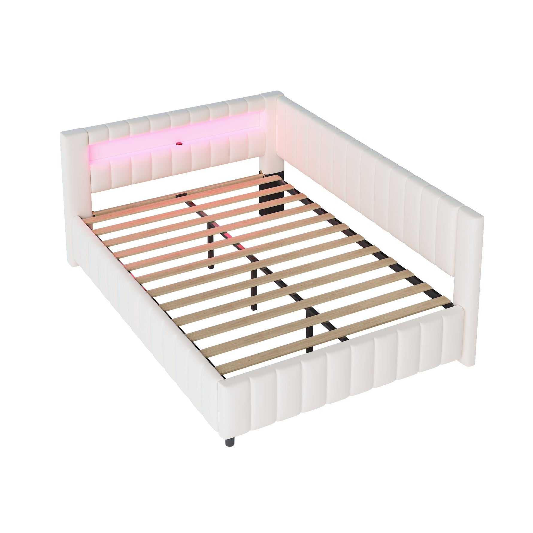 Upholstered Sofa Bed 140x200 with LED & USB Charging Port, Velvet Beige