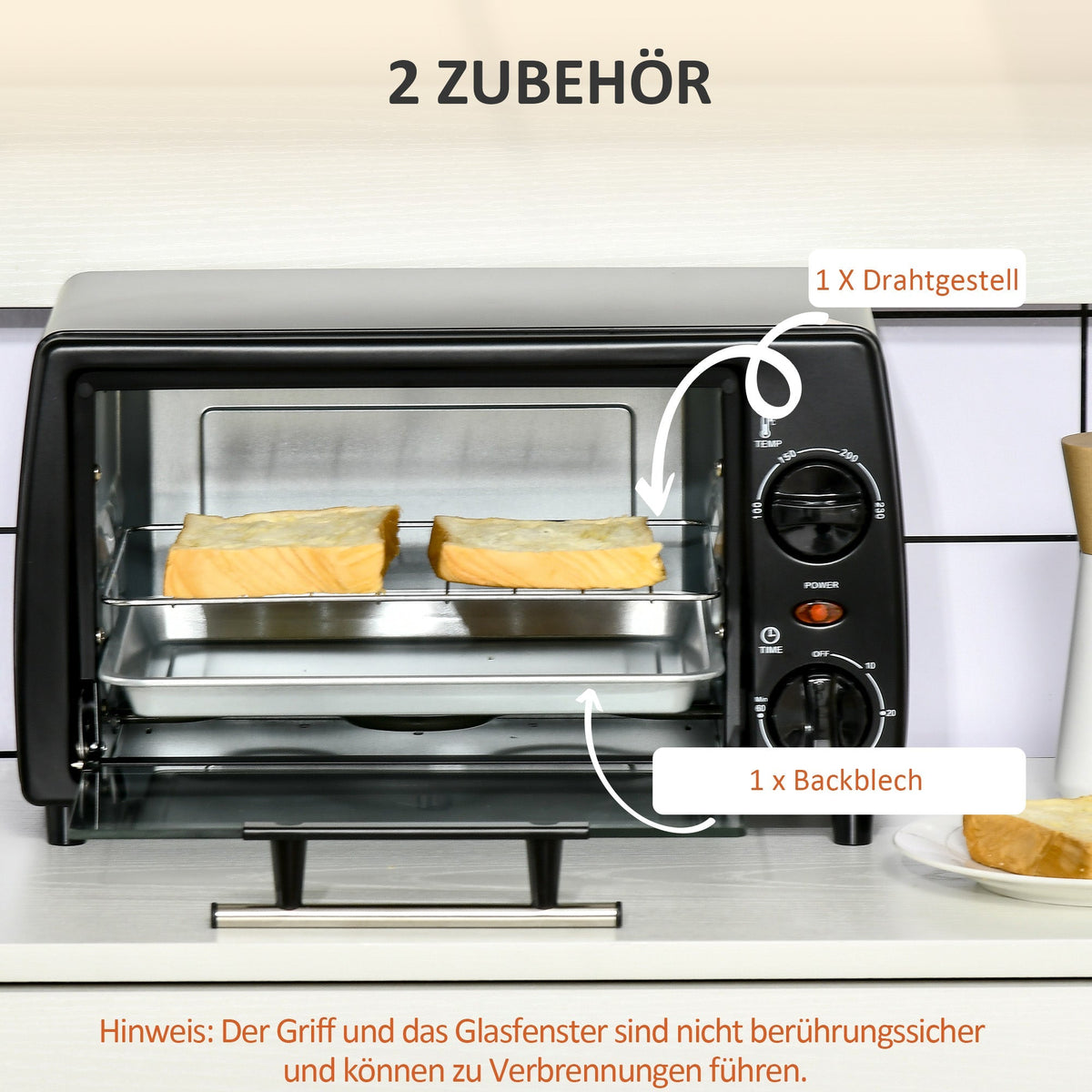 Mini Oven 10L 750W 60-Min Timer Electric Including Tray/Rack, Black