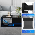 High-gloss Black Coffee Table with Glass Top & Drawers