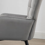 Wingback Chair with Footstool, Upholstered, Velvet Look, Light Grey