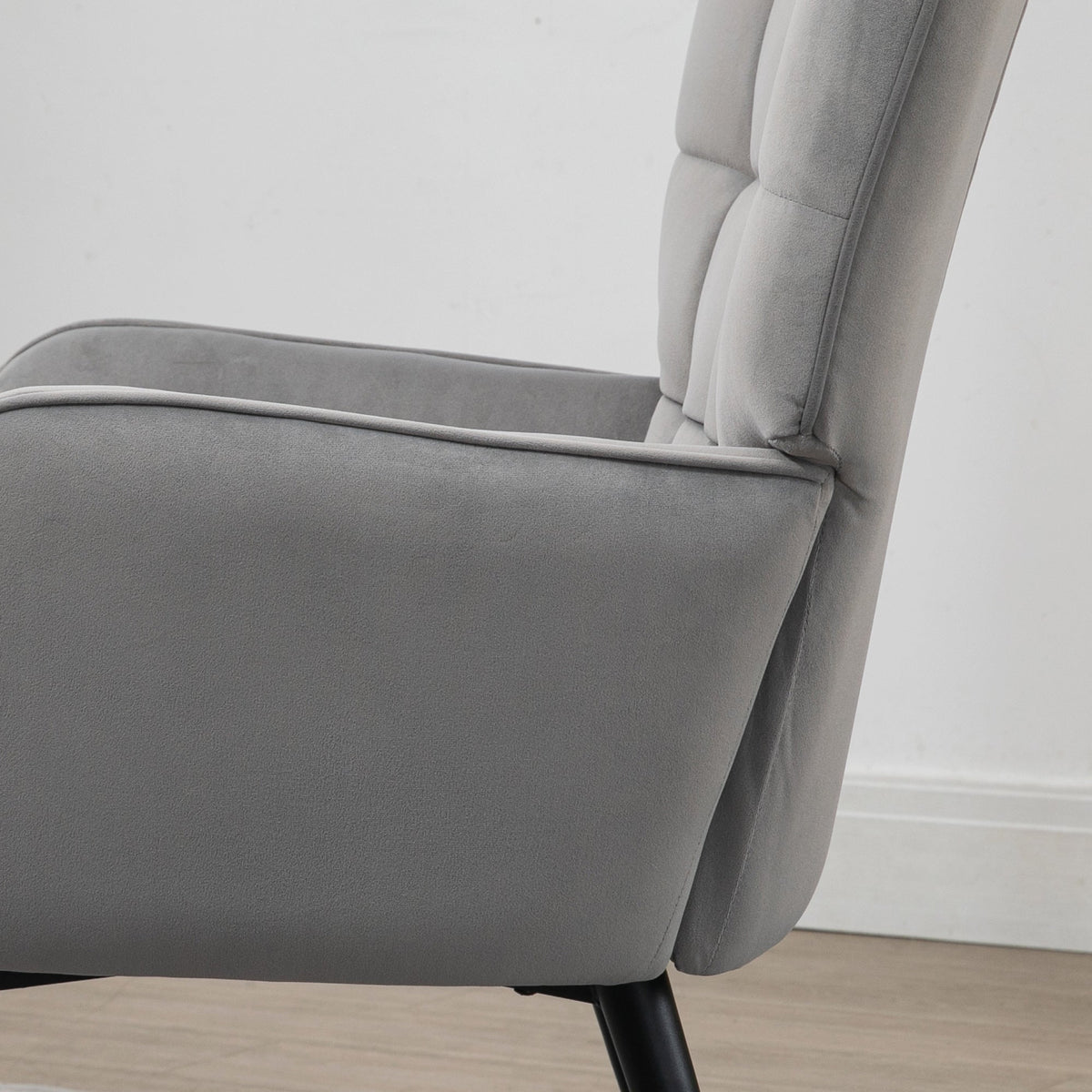 Wingback Chair with Footstool, Upholstered, Velvet Look, Light Grey