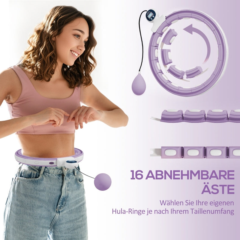 Smart Hula Hoop for Adults with Weighted Ball Counter and 16 Knots, Purple