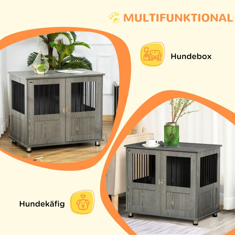 Dog Crate Kennel, Lockable Magnetic Door Window, Grey