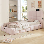 Upholstered Bed 90x200cm with Storage & USB Port, Pink Velvet