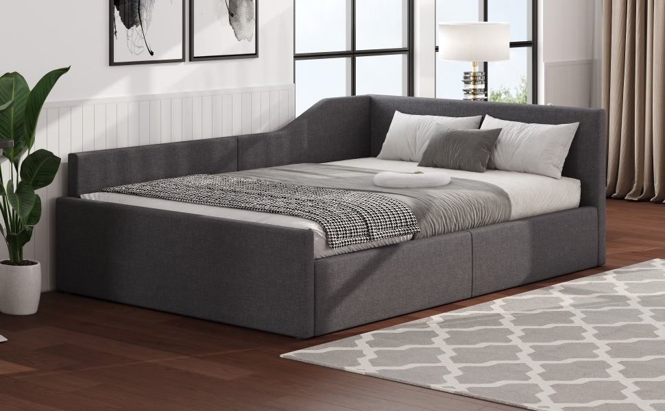 Upholstered Daybed with Underbed Storage, 140x200 cm, Grey