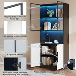 Display Cabinet, Minimalist LED Glass Doors, White with Black Decoration