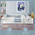 Children's Wooden Bed 140x190cm Open Storage Shelves Opening Case - Pine White