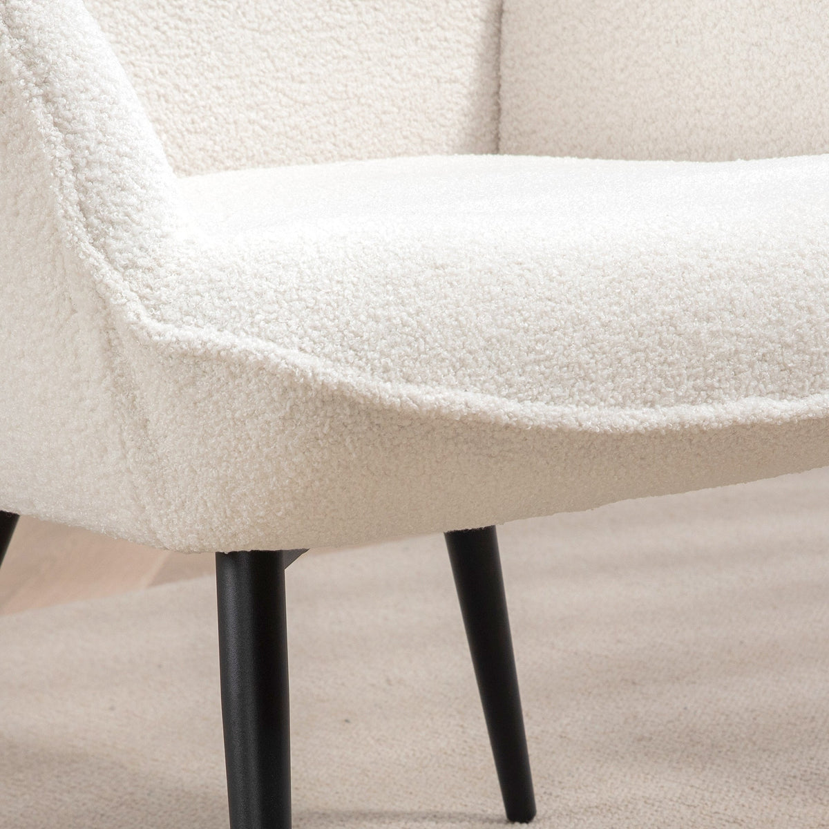 Wingback Chair, Recliner with Armrests and Metal Legs, Cream White