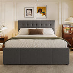Upholstered Double Bed with 3 Drawers and Extendable Bed, 140x200cm, Grey