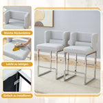 Nordic Bar Chairs Set of 2 Modern Square Design Silver Metal Legs Light Grey