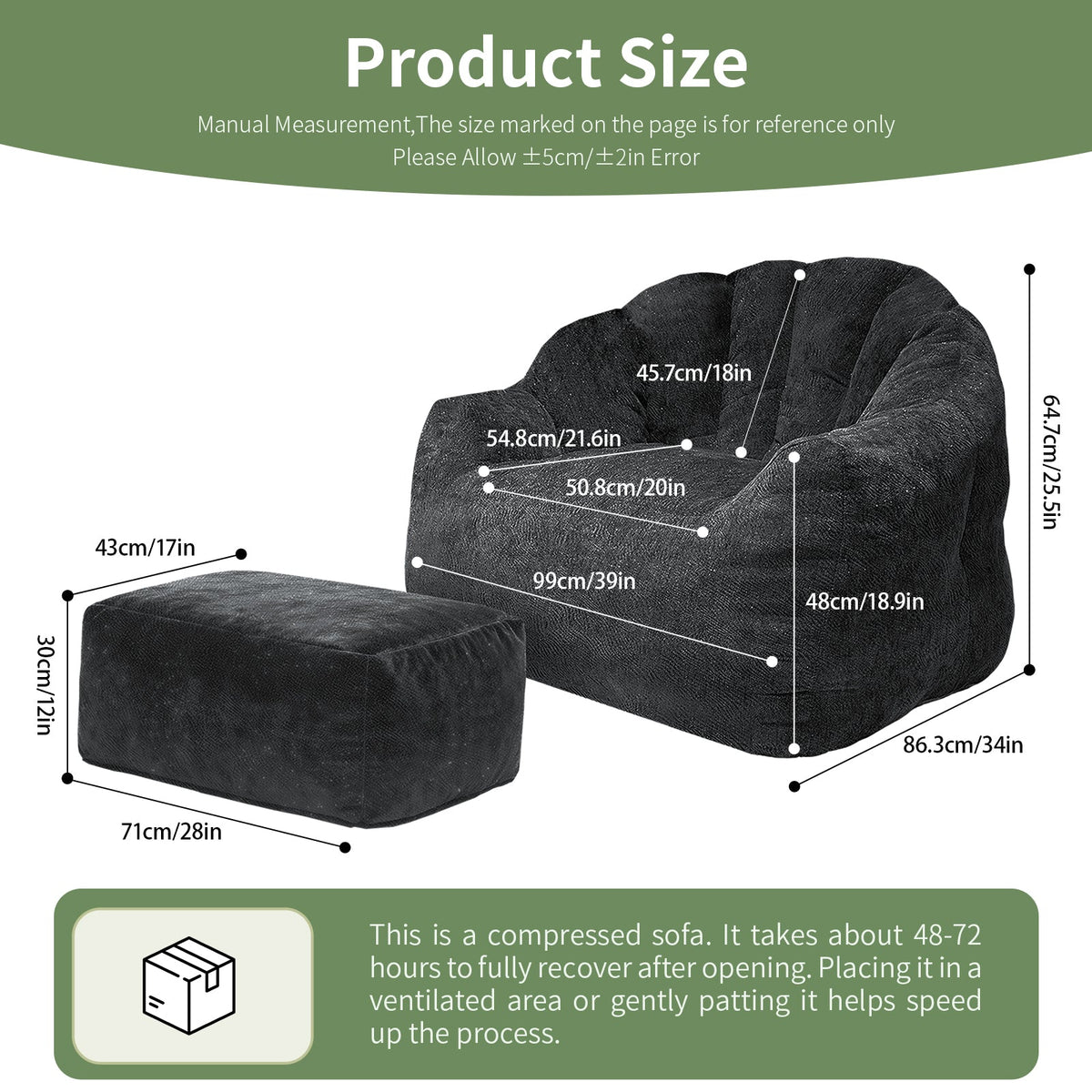 Bear Paw Single Sofa and Ottoman, Ergonomic Lazy Chair with High-Density Memory Foam, Beige Chenille