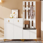 Wardrobe Set with Shoe Bench, Cushions, Hooks, Drawers, and Doors, White