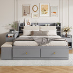 Solid wood combination bed 140*200cm, Storage Headboard, Drawers, Sofa Bench, grey