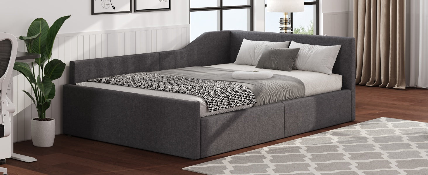 Upholstered Daybed with Underbed Storage, 140x200 cm, Grey