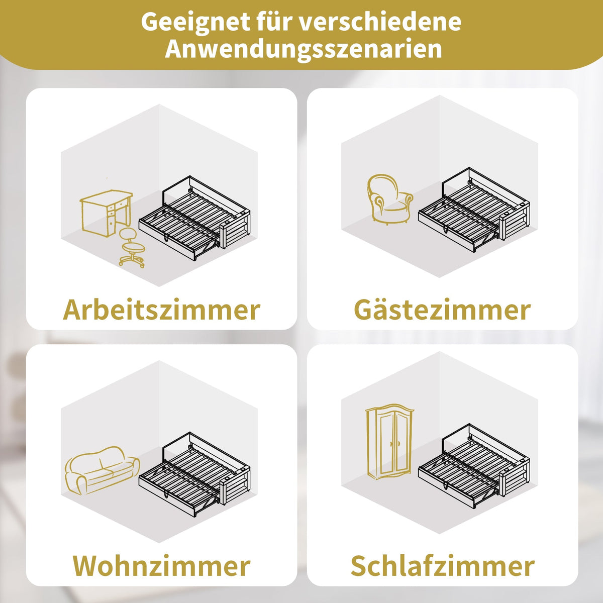 Upholstered Daybed 90x190 cm Single Bed Sofa with Pull-Out, USB/Type-C Port, Linen Blend Grey