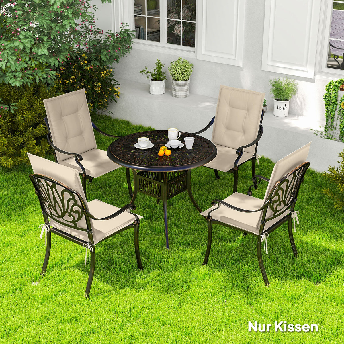 Seat Cushions, Set of 4 Chair Pads, Outdoor Indoor, Beige