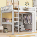 Loft Bed 140x200cm Desk Wardrobe 3 Drawers Storage Stairs - White