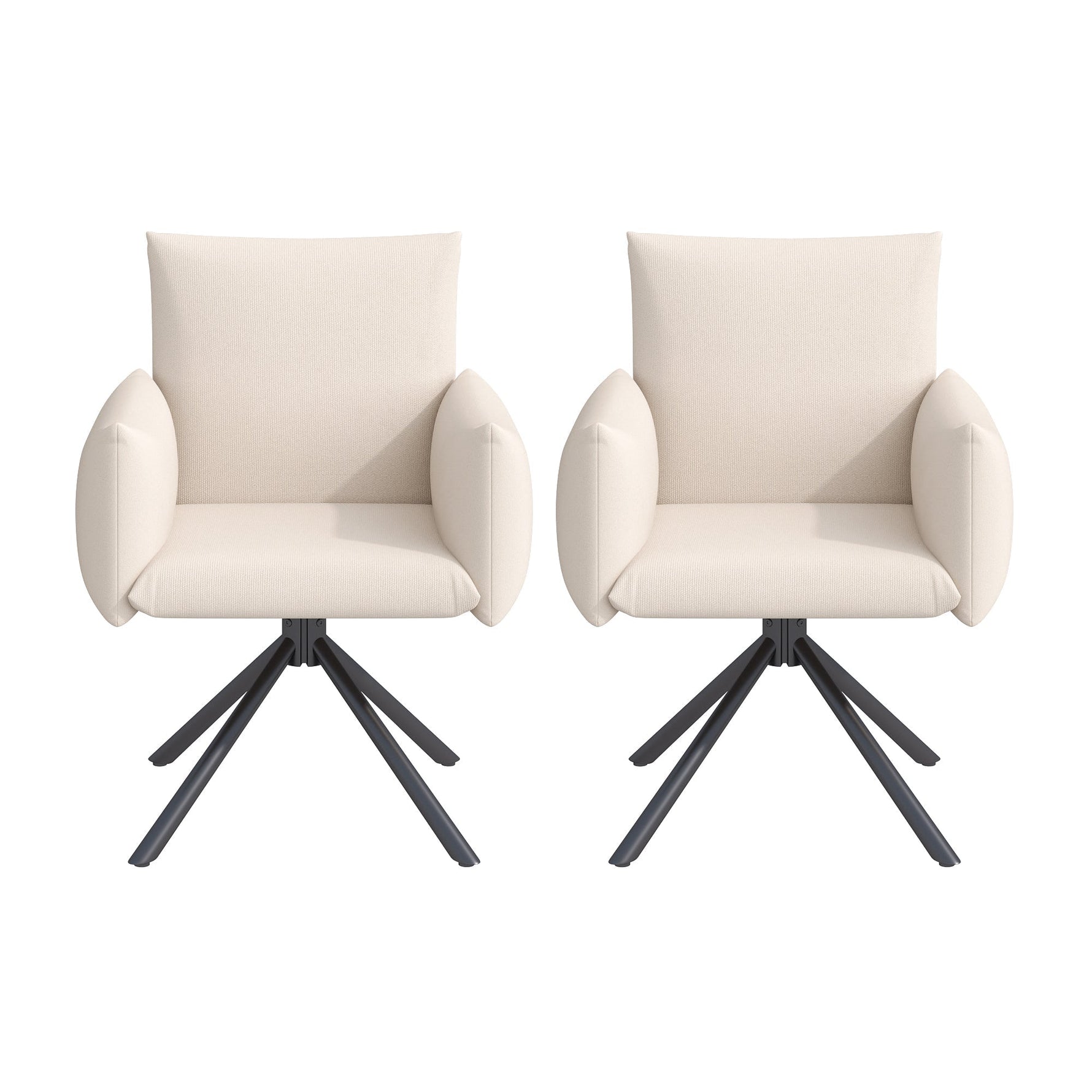 Dining Chair Set of 2 Upholstered 360° Swivel Lumbar Support - Linen Beige