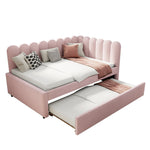 L-shaped Upholstered Bed, Sofa Bed 140x200cm with Pull-Out Bed, Pink Velvet