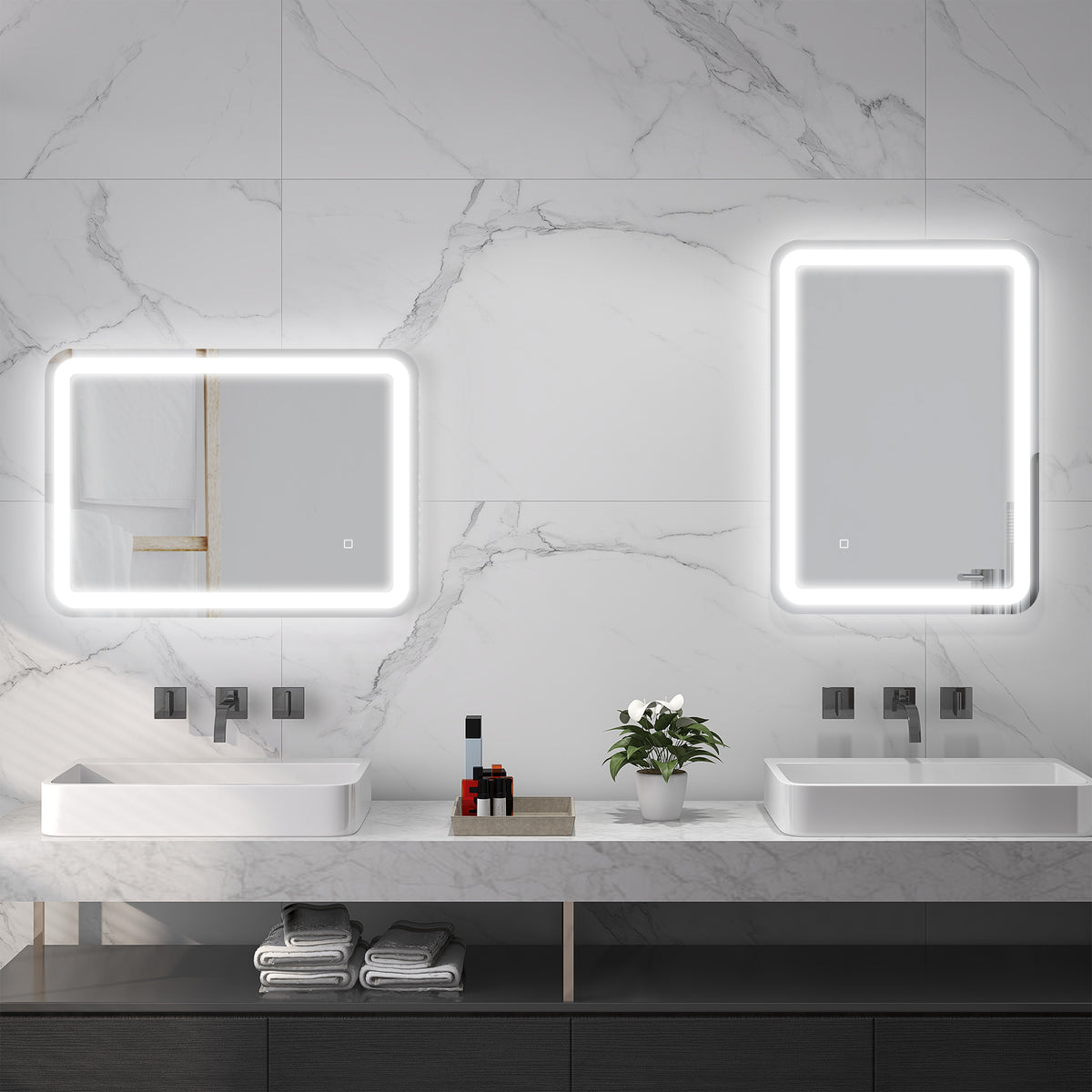 LED Bathroom Mirror 50x70cm, 3 Light Colors, Anti-Fog, Silver Glass