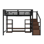Loft Bed 140x200 with TV Stand & Power Outlet, Black
