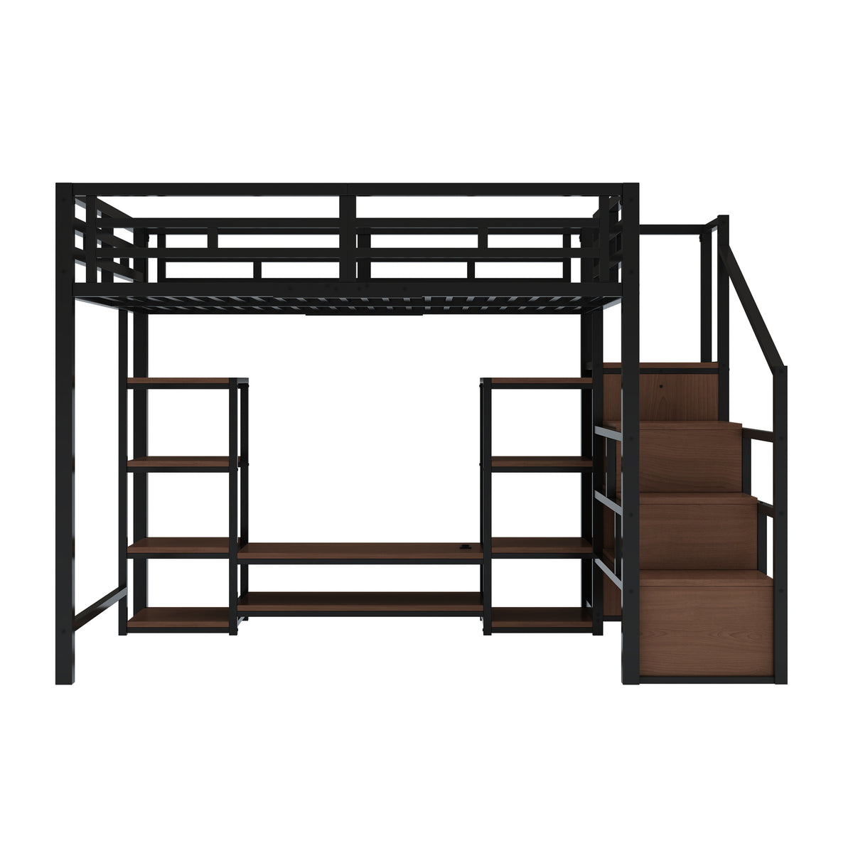 Loft Bed 140x200 with TV Stand & Power Outlet, Black