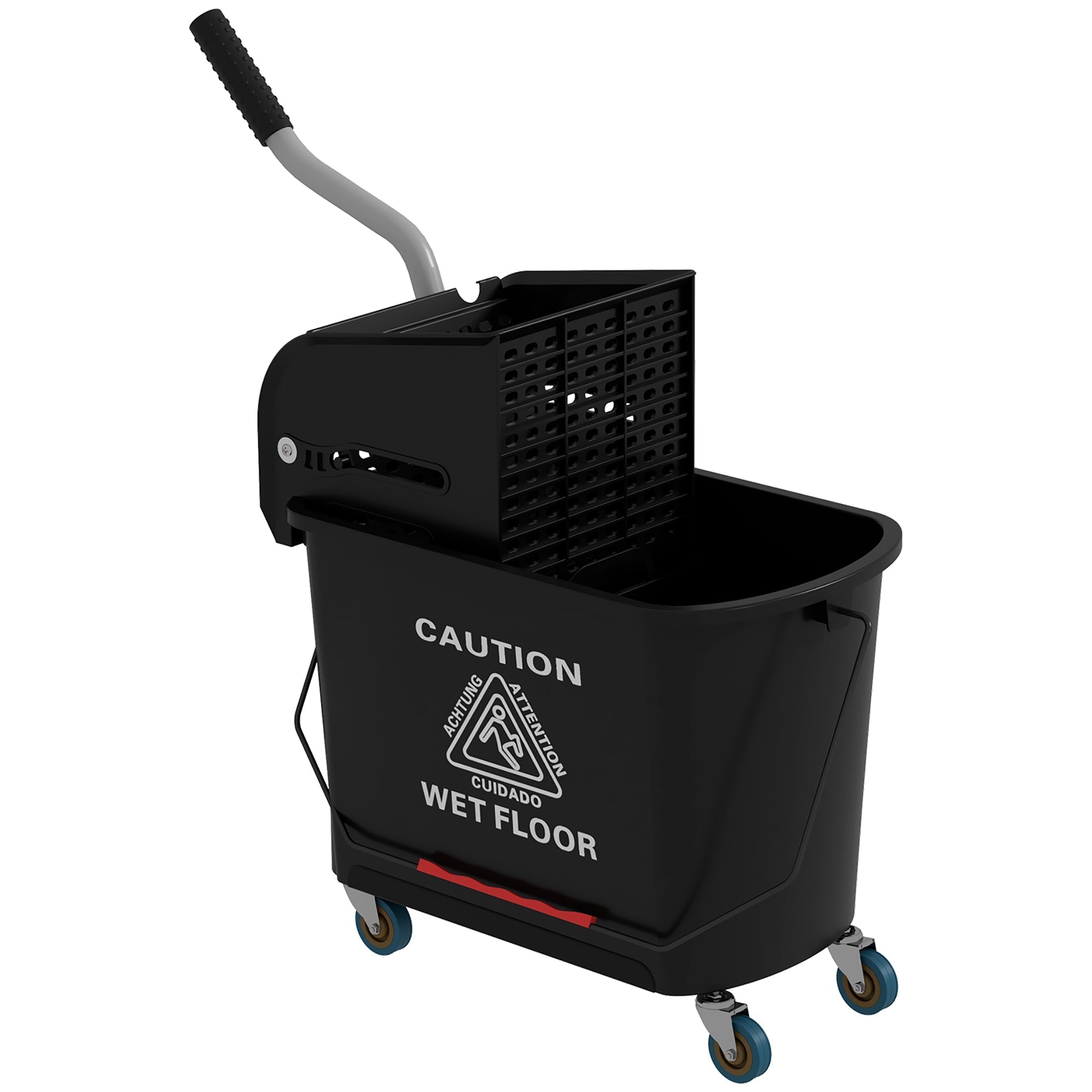 Cleaning Cart, 20 Liter Mop Bucket with Press, 2 Chambers, Black