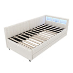 Daybed 90x200cm with Trundle, Storage & LED, Beige Linen
