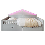 Children's Bed 140x200cm with Light Strip & Drawers, Grey