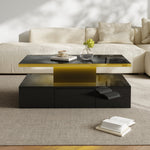 Coffee Table with Drawers, Shelves, High-Gloss Finish, LED Light
