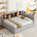 Upholstered Bed/Sofa Bed with Hydraulic Storage, USB Charging and Night Light, 140x200cm, Light Grey Velvet Fabric