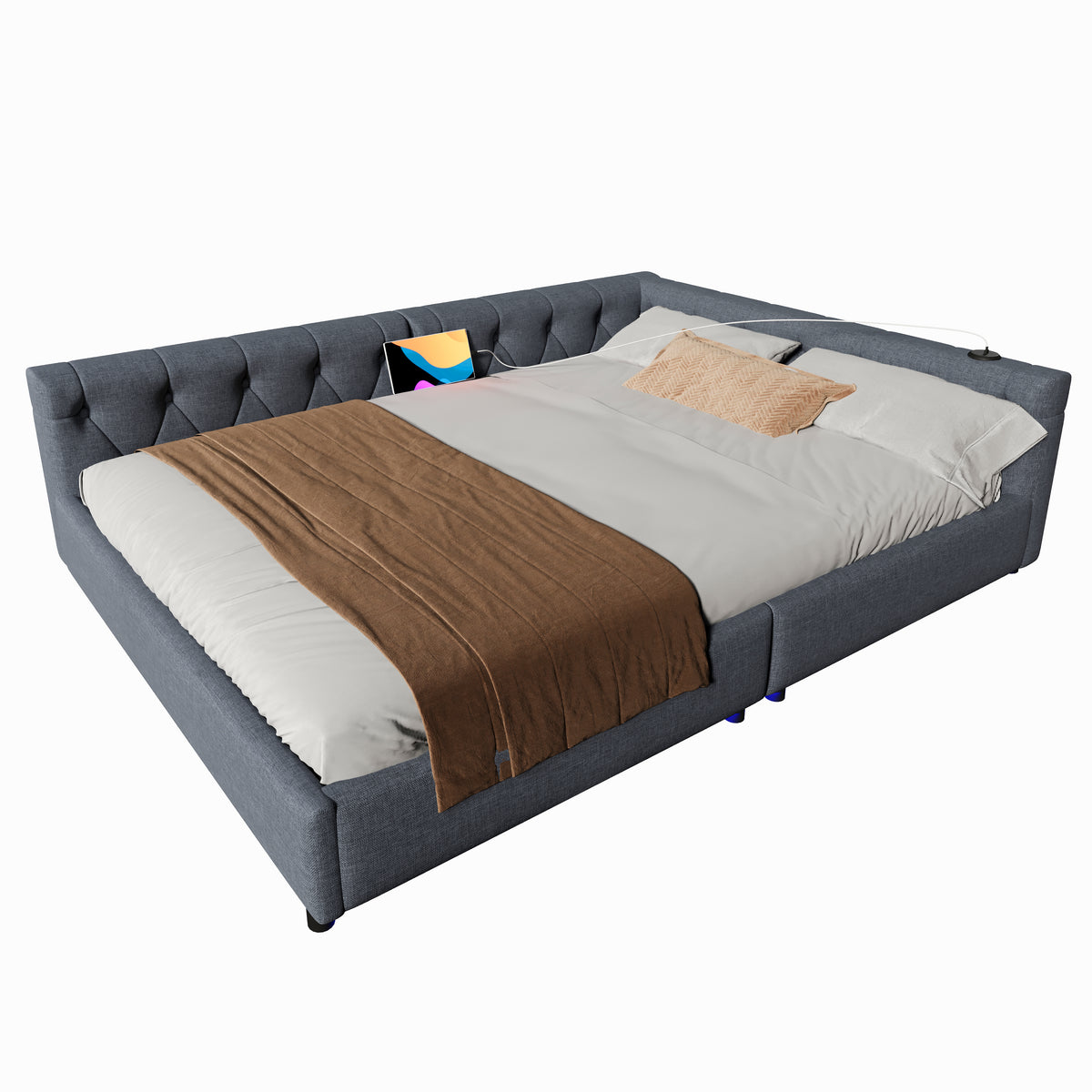 Sofa Daybed 140x200cm with LED Light & USB, Grey Linen