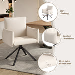 Dining Chair Set of 2 Upholstered 360° Swivel Lumbar Support - Linen Beige