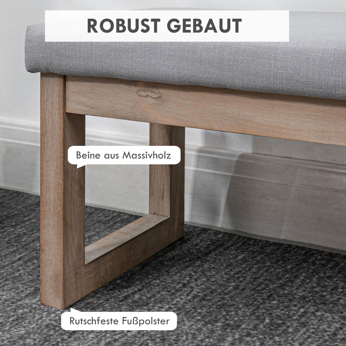 Footstool upholstered with wooden legs, 68x38x42 cm, grey