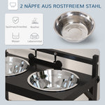 Feeding Station, Raised Bowls, Stainless Steel, Black + Silver