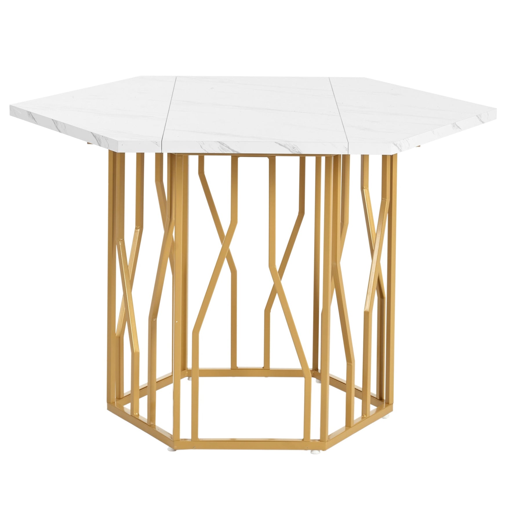 Hexagonal Marble Dining Table Modern Metal Branch Base Coffee Table Gold