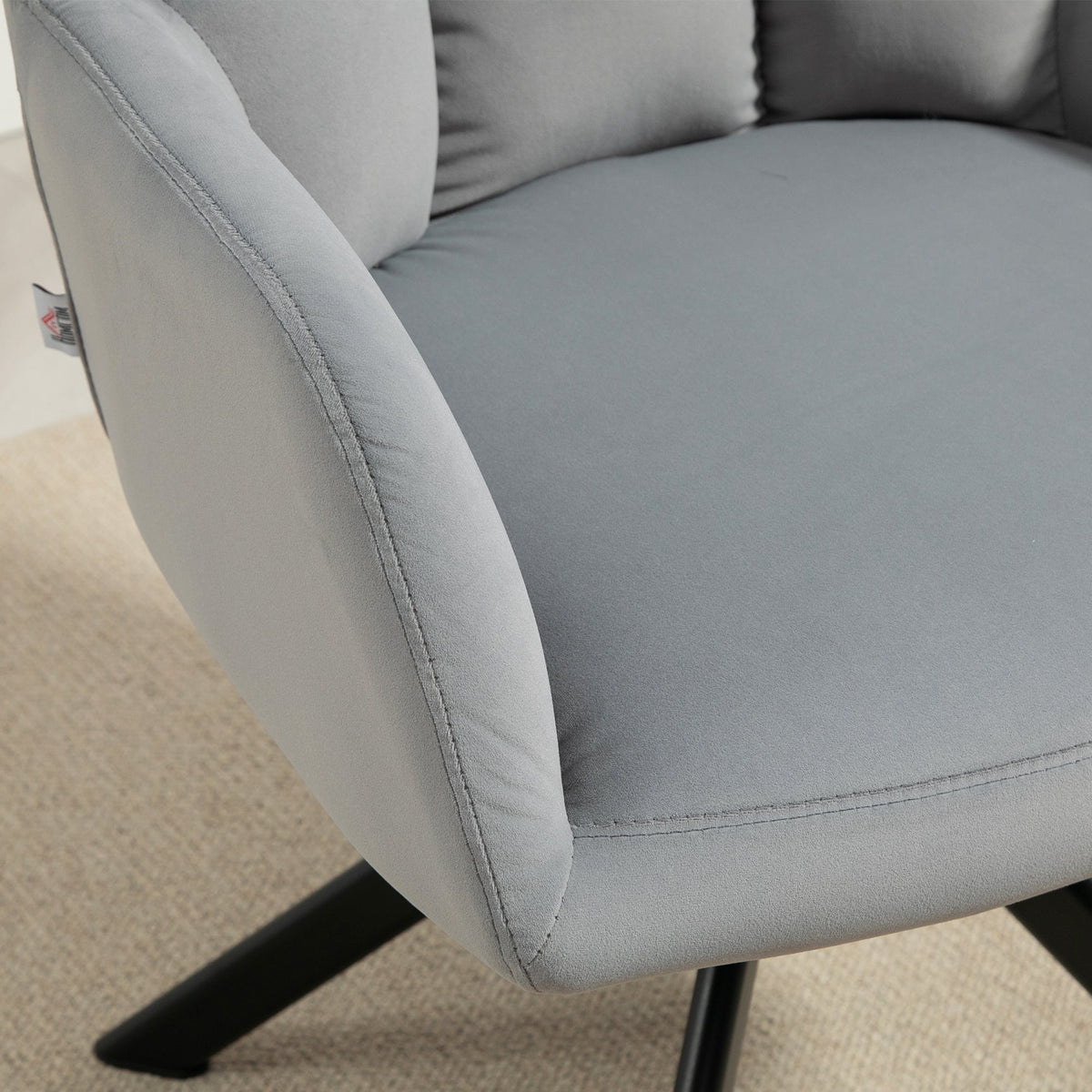 Swivel Lounge Chair with Armrest, Metal Legs, Grey Velvet