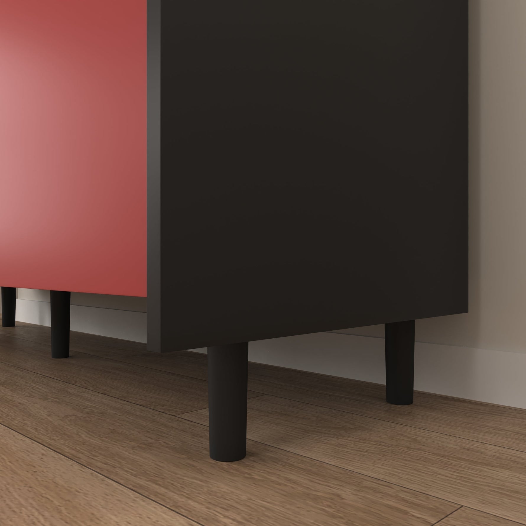 Sideboard Buffet Cabinet with 2 Drawers & Open Storage, Panel Styling - Black/Red