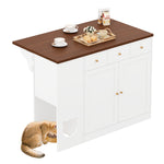 Kitchen Island Trolley Sideboard Drawers Pull-Out Worktop, White + Walnut Color