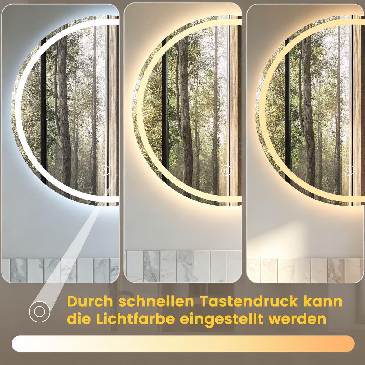 Round LED Bathroom Mirror, 60x60cm Dimmable Fog-Free Glass