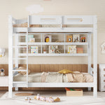 Bunk Bed, Children's with Safety Gate, Open Shelf, 5-Step Ladder, Pine + MDF White, 90x200cm