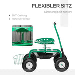 Garden/Workshop Trolley Seat Swivel Adjustable Height Storage Basket 150kg Capacity, Green