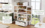 Kitchen Storage Cabinet 80x40x180cm Freestanding with Wine Rack & Adjustable Shelves, Industrial Style