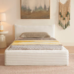 Single Bed 90x200cm, Eucalyptus Wood Frame, Corduroy Cover, Beige