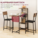 Bar Table with Stool Set, 3-Piece Folding Kitchen Table with Wine Rack, Steel Frame, Brown