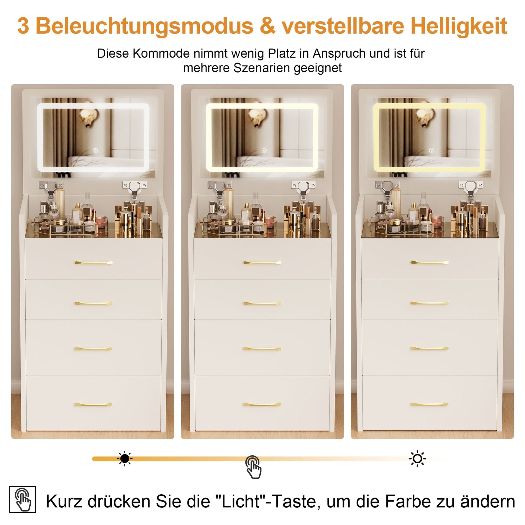 3-in-1 Dressing Table Set, Open Mirror 3 Drawers Compact W60cm, Clear Glass Top