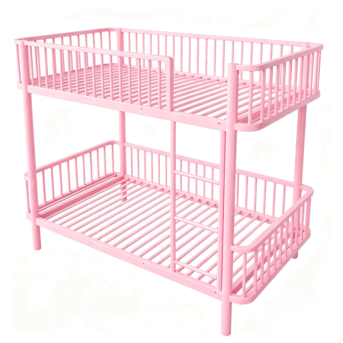 Metal Bunk Bed 90x200 with Safety Railing, Space-Saving, Black, Pink