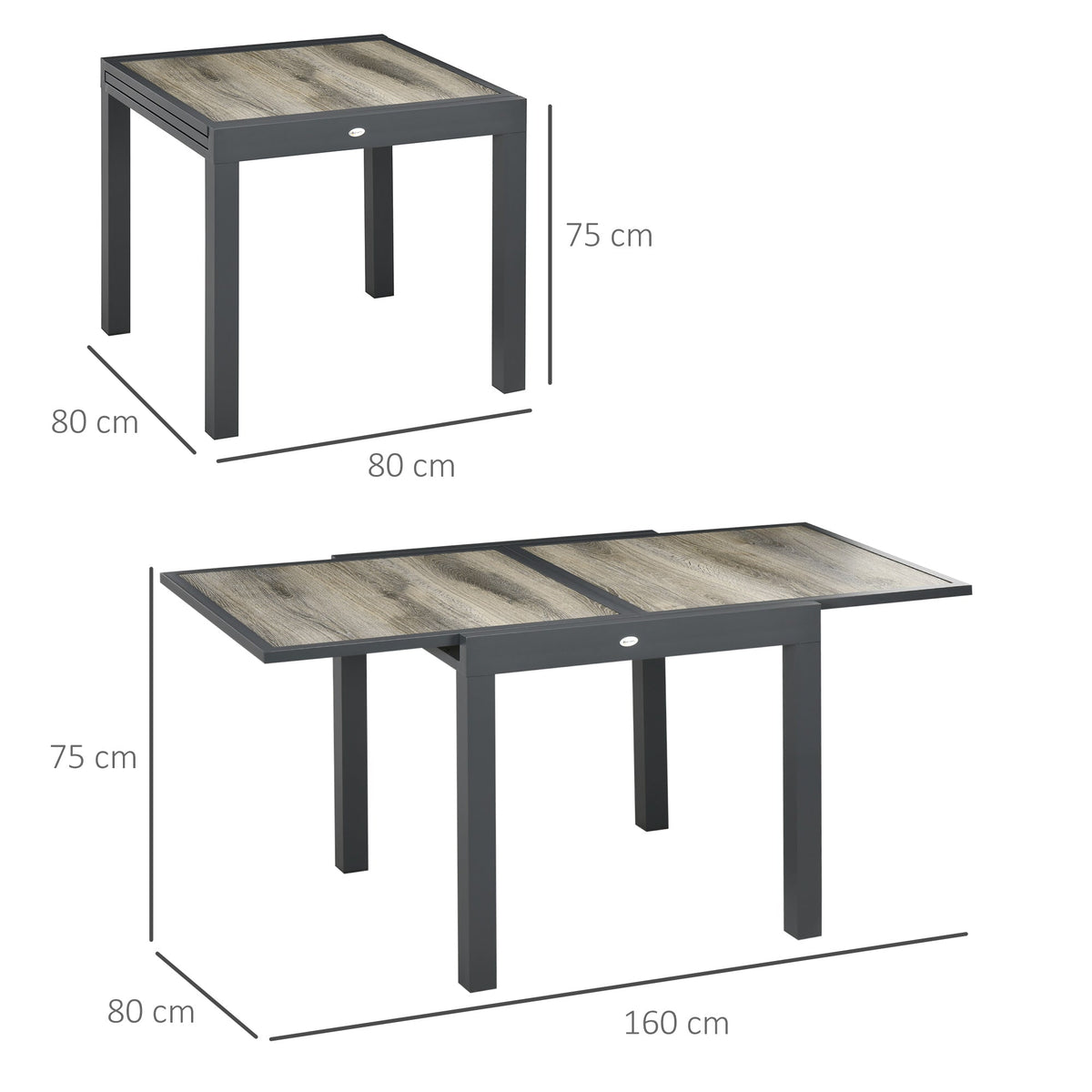 Garden Table Extendable Patio Balcony Aluminum, Beige/Grey
